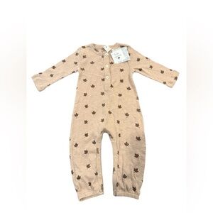 Kate Quinn Maple Leaves Long-Sleeve Button Front Union Suit Onesie. NWT, 12-18 m